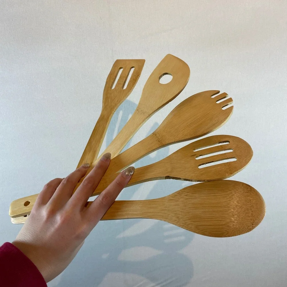INNObeta Bamboo Cooking Spoon Set 5pc Sunflower Engraved Gift‎ Tube